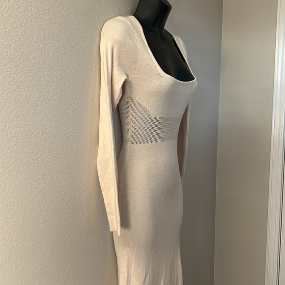 Princess Polly Barallen Long Sleeve Beige Knit Square Neck Side Slit Maxi Dress - Picture 7 of 13
